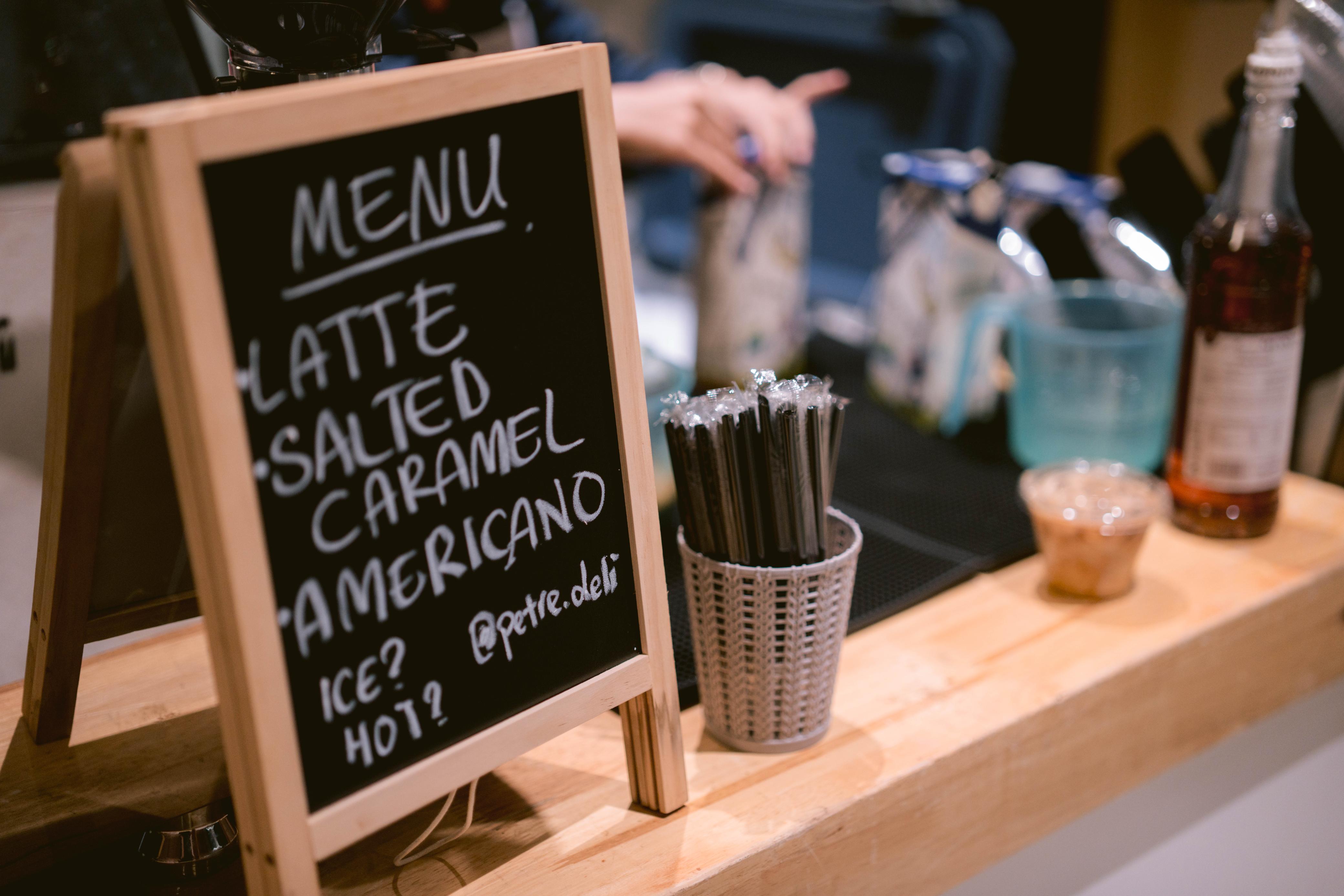 Menu chalkboard and cups