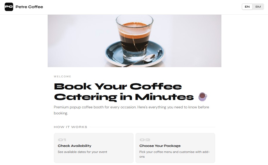 Petre Coffee booking app screens 1